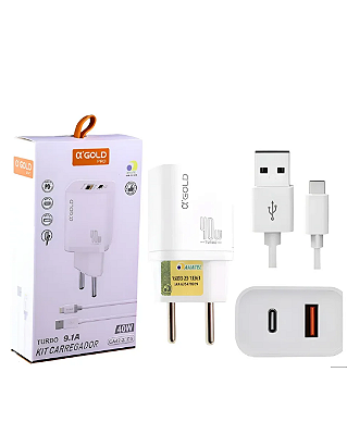 Carregador Turbo 40W Tipo C CA42-3 Completo USB-C Carregamento Super Rápido