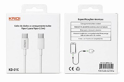 Cabo USB Tipo C para Tipo C KAIDI KD-01C Carregamento Rápido