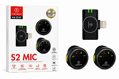 Microfone Sem Fio Kapbom KA-S2-IP Lapela para iPhone Lightning