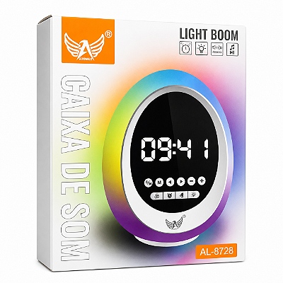 Caixa de Som Light Boom AL-8728 Bluetooth com LED Relógio Digital