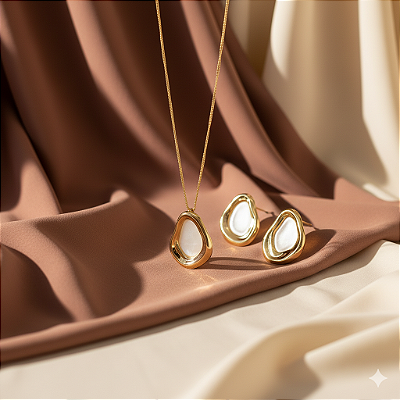 Conjunto Aurora Perolada Dourada Banhado a Ouro 18K
