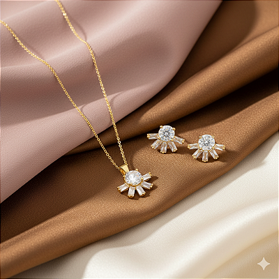 Conjunto Raio de Sol Banhado a Ouro 18K