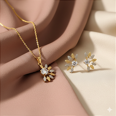 Conjunto Aurora Banhado a Ouro 18K e Zircônia