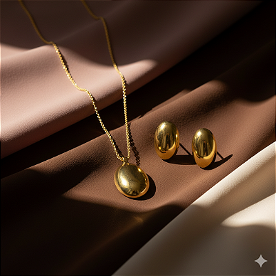 Conjunto Oval Banhado a Ouro 18K