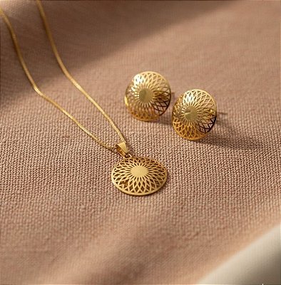 Conjunto Sol Radiante Banhado a Ouro 18K