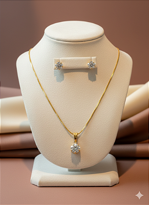 Conjunto Estrela Celeste Banhado a Ouro 18K