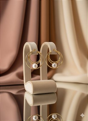 Brinco Argola Dupla Pérola Eclipse Banhado a Ouro 18K