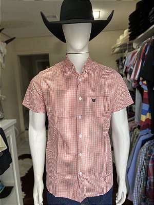 Camisa Bull Brand Manga Curta Xadrez Laranja