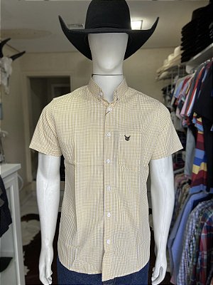 Camisa Bull Brand Manga Curta Xadrez Amarela