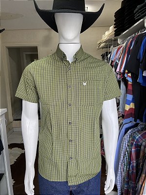 Camisa Bull Brand manga curta xadrez amarelo/preto