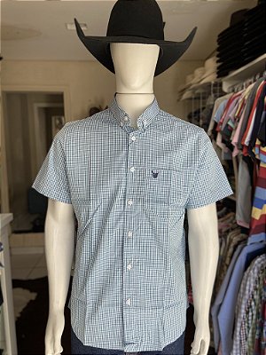 Camisa Bull Brand Xadrez Manga Curta Azul/Verde