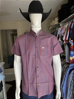 Camisa Bull Brand Manga Curta Xadrez Vermelho/azul