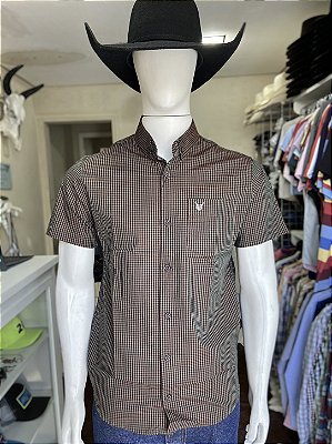 Camisa Bull Brand Manga Curta Xadrez Verde/Vermelho