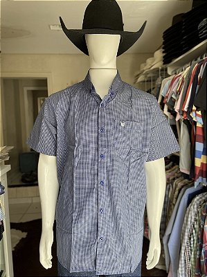 Camisa Bull Brand Manga Curta Xadrez Azul