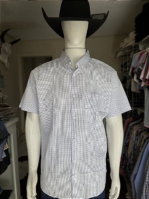 Camisa Bull Brand Manga Curta Xadrez Branco/Azul