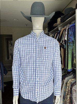 Camisa Bull Brand Manga Longa Xadrez Azul