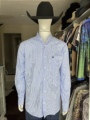 Camisa Bull Brand Manga Longa Xadrez Azul