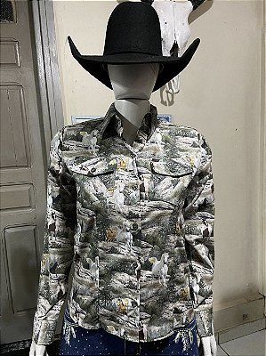 Camisete Red Western Manga Longa Estampada