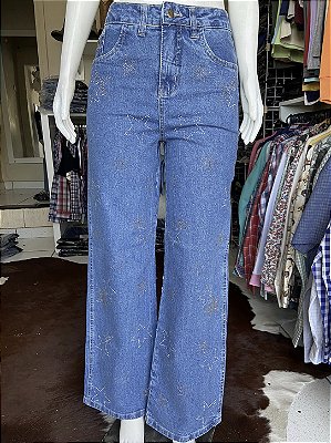 Calça American Country Wide Leg com Strass AC851