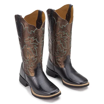 Texana DOJOAO Quadrado Croco Preto/Bronze