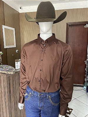 Camisa 2K Jeans Manga Longa Lisa Marrom