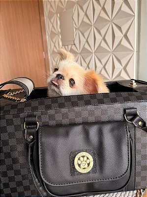 Bolsa Transporte para Cães Xadrez Preto Cinza