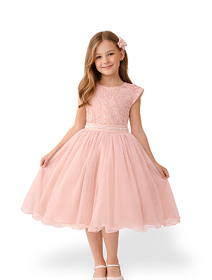 Vestido Inf Juvenil Luxo Bordado Cintura 4 ao 16