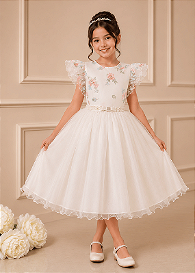 Vestido Festa Off White Renda Color 4 ao 16