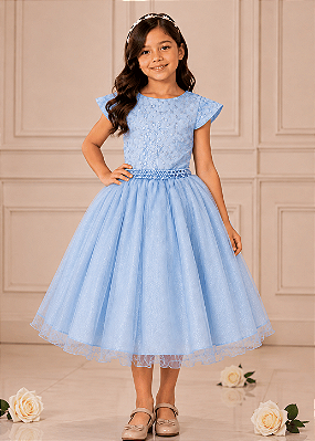 Vestido Festa Azul Gliter 4 ao 12