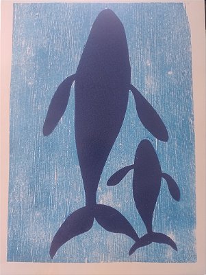 Jubarte A3 Gravura em Papel - Azul Oceano