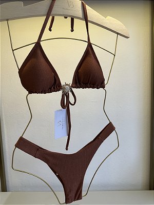Cortininha 014 com bojo removível solar + calcinha fita 013 o marrom