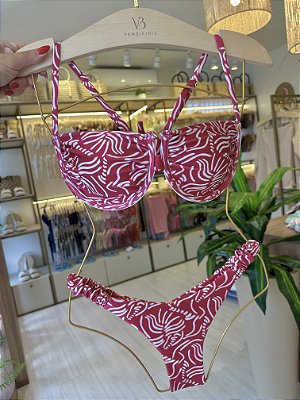 Top 815 drapeado com bojo + calcinha fru-fru largo estampa Havana