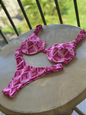 Top aro fru-fru alça 093 + calcinha frufru largo estampa Salvador