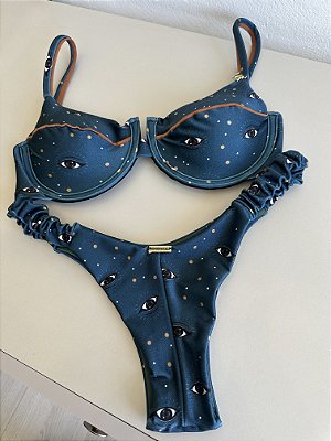 Top aro friso 093 + calcinha fru-fru largo vison