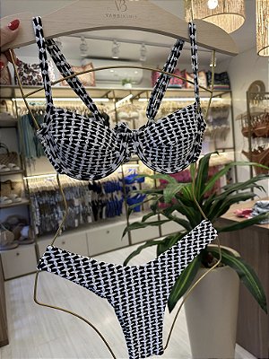 Top aro meia taça 093 + calcinha asa delta 012 malte preto