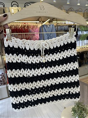 Saia dual color Off white e preto Crochê handmad