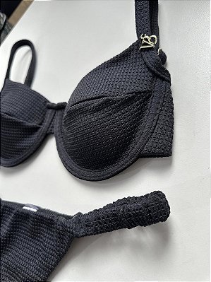 Top aro meia taça 093 + calcinha frufru shine preto