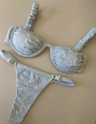 Top 815 brisa com frufru alças + calcinha regulagem 794 brisa azul