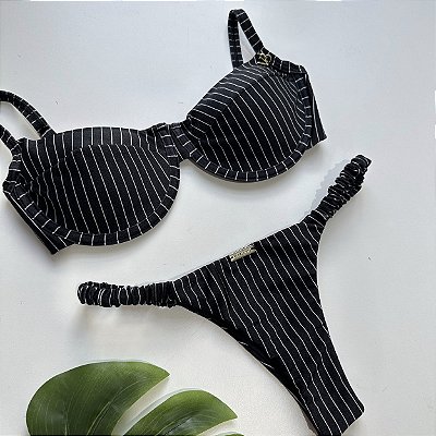 Top 093 aro risca giz preto + calcinha frufru