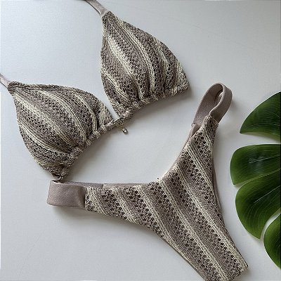 Top cortininha com bojo removível + calcinha fita 013 Trancoso Nude