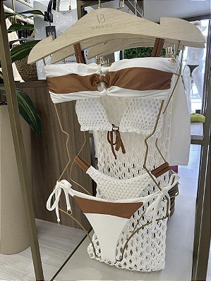 Top 104 tomara caia 3 nós Off e marrom + Calcinha lacinho empina bumbum 015