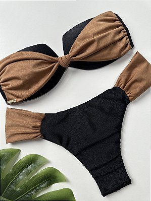 Top tomara caia nó glow preto e marrom + calcinha borboleta 005