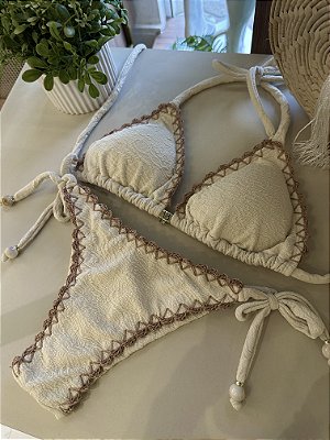 Top 014 cortininha com bojo removível com crochê + calcinha 013 amarrar Maragogi