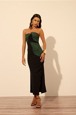 VESTIDO MIDI COM APLICAÇÕES E ALÇA REMOVÍVEL