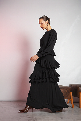 VESTIDO LONGO COM BABADOS