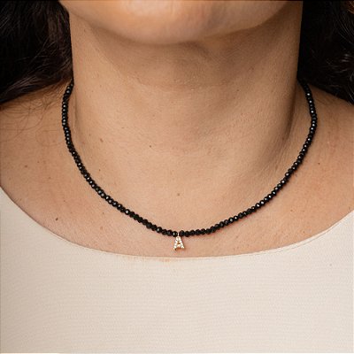 COLAR DE CRISTAL COM LETRINHA DE ZIRCÔNIA - PRETO
