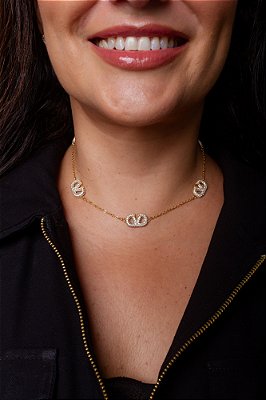 COLAR VALENTIN 5 PINGENTES CRAVEJADOS ZIRCÔNIA