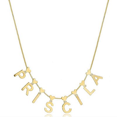 COLAR PERSONALIZADO NOME COM CORAÇÃO E PONTINHO BRILHANTE