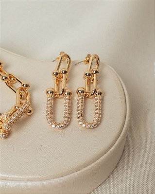 Brinco Inspiração Tif Zircônia Luxo - Dourado