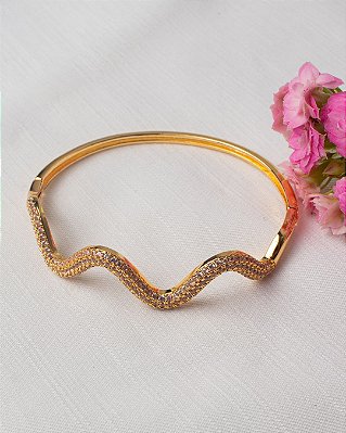 Bracelete Ondulado Cravejado com Zircônia - Dourado